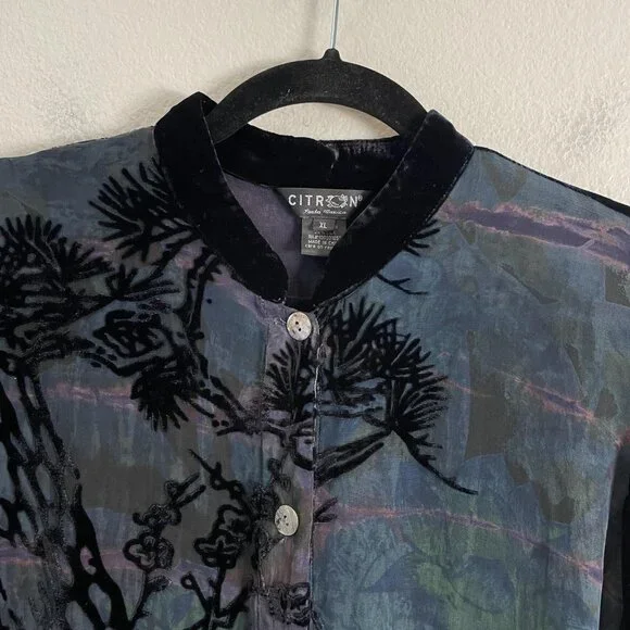 Citron Santa Monica Tunic Top Womens XL Multicolor Crane Velvet Burnout Boho